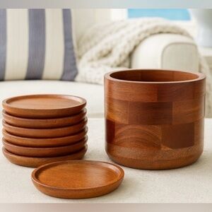 Coaster Set Wooden Danish  8 Coaster Set with Holder Neutral Tableware